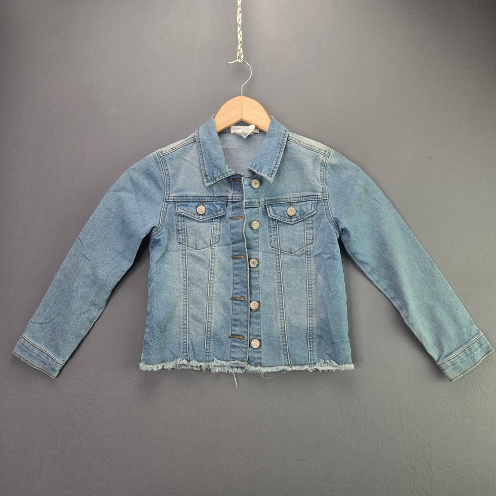 Soho Blue Denim Jacket Raw Hem Light Wash Size 7/8 S Girls Stretch Button Up
